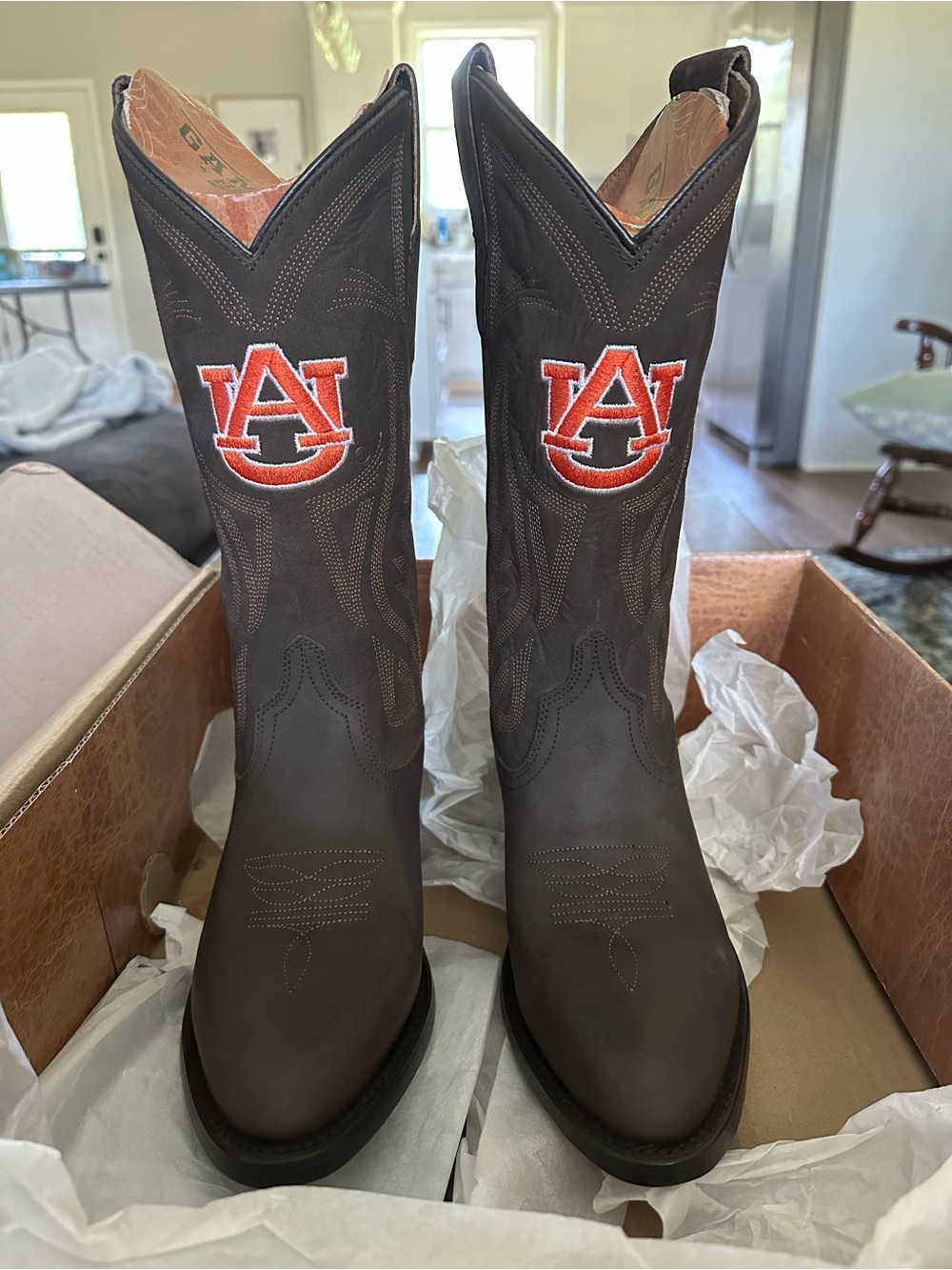 Brown Western Heeled Boots with Auburn Logo